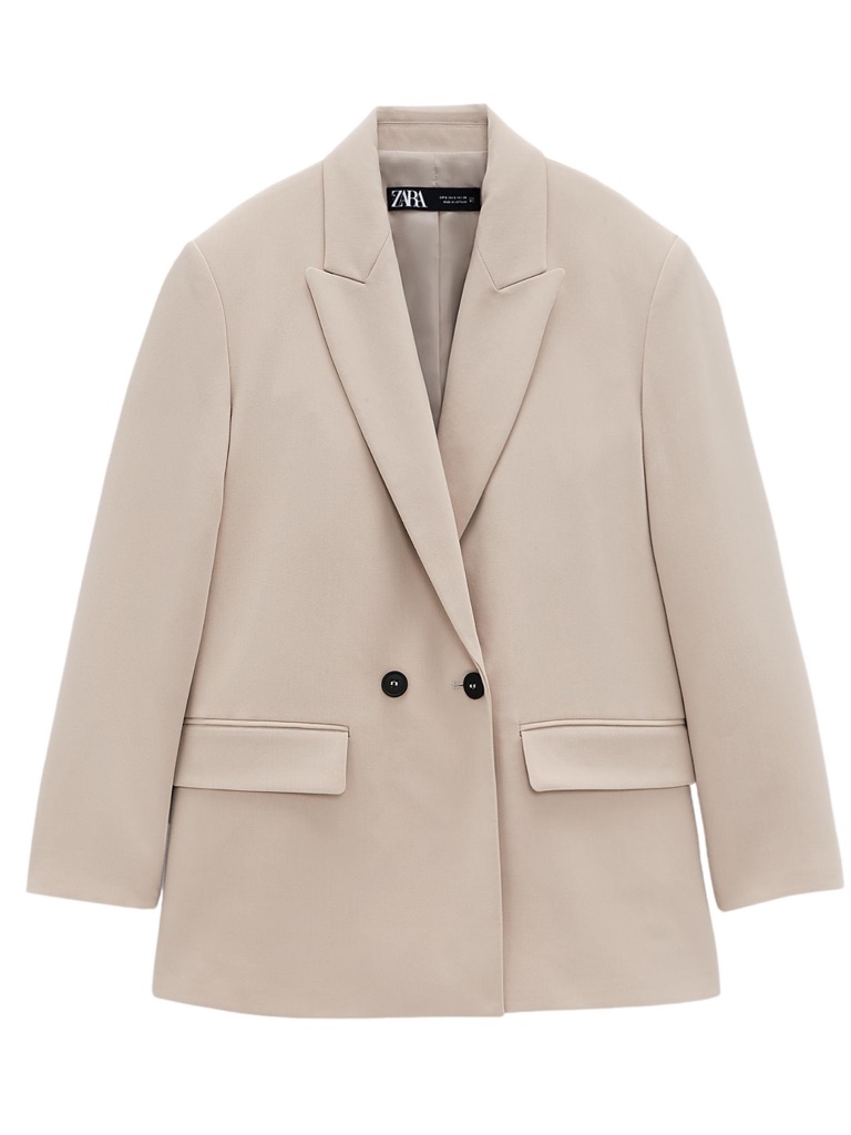 Zara Double-Breasted Taupe Blazer Jacket Size S Nwt